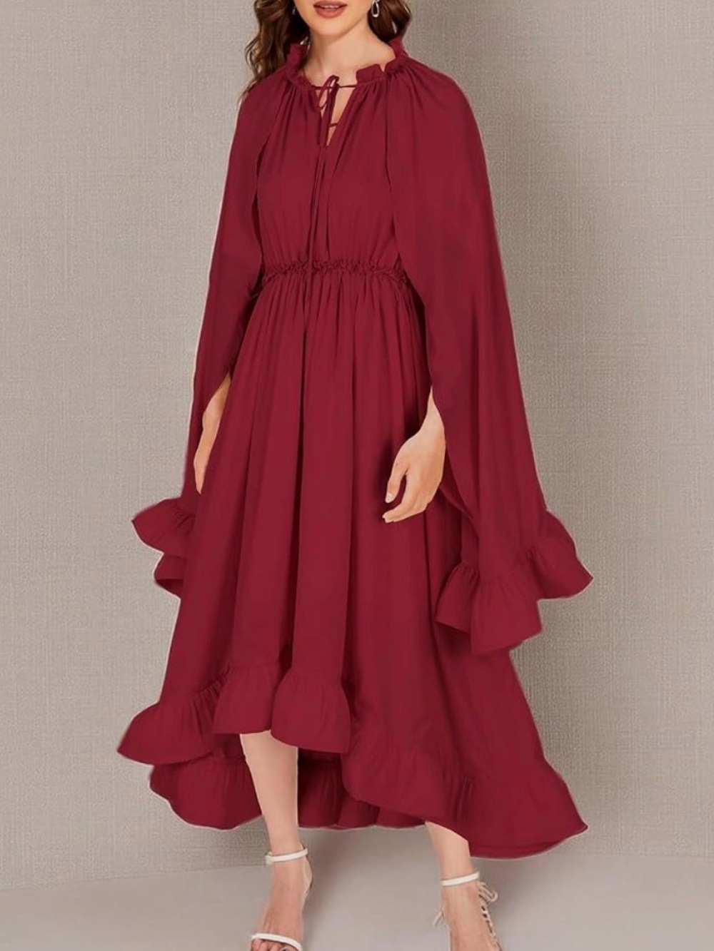 Women's Elegant Flare Sleeve Formal Maxi Dress with Cape